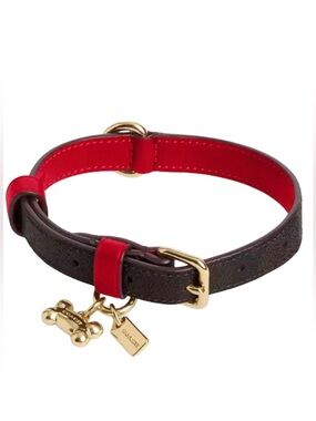 COACH RED LEATHER PET Collar With Gold Hardware NEW Beautiful